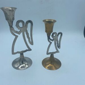 VTG  International Silver Co SilverPlate  Cutout Angel Candlestick Holders India